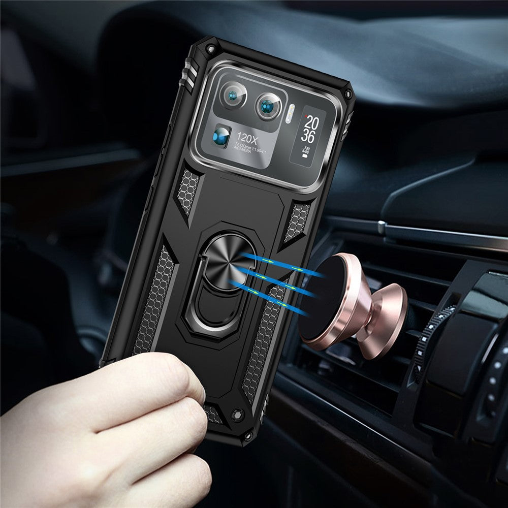 For Xiaomi Mi 11 Ultra PC+TPU Anti-scratch Phone Case Car Mount Holder Kickstand Cover