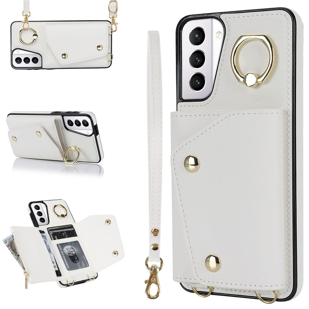 For Samsung Galaxy S21 4G / 5G Kickstand Case Zipper Wallet PU Leather Coated TPU Crossbody Phone Cover