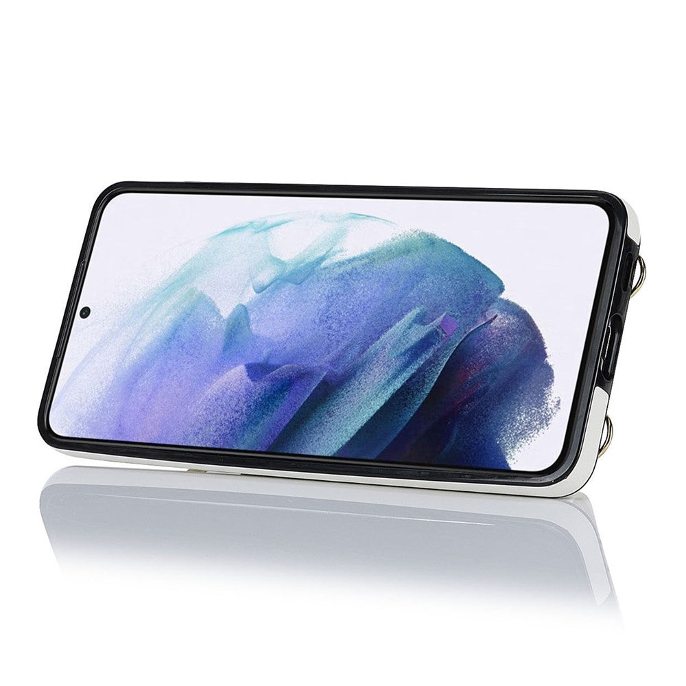 For Samsung Galaxy S21 4G / 5G Kickstand Case Zipper Wallet PU Leather Coated TPU Crossbody Phone Cover