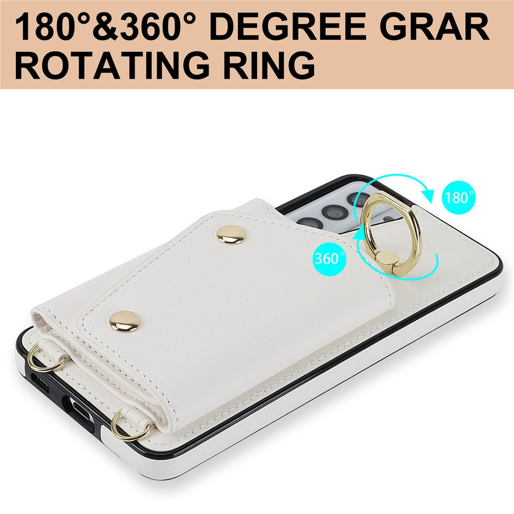 For Samsung Galaxy S21 4G / 5G Kickstand Case Zipper Wallet PU Leather Coated TPU Crossbody Phone Cover