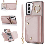 For Samsung Galaxy S21+ 5G Zipper Wallet Ring Kickstand Case PU Leather Coated TPU Phone Cover
