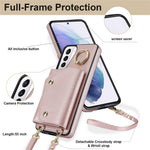 For Samsung Galaxy S21+ 5G Zipper Wallet Ring Kickstand Case PU Leather Coated TPU Phone Cover