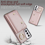 For Samsung Galaxy S21+ 5G Zipper Wallet Ring Kickstand Case PU Leather Coated TPU Phone Cover