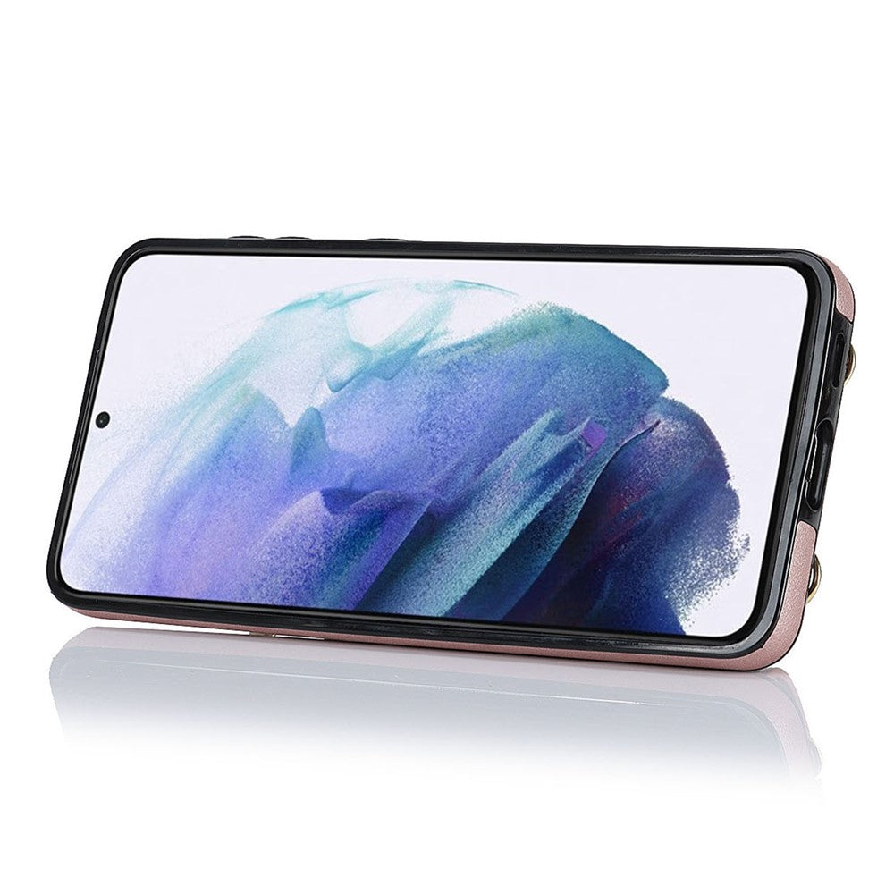 For Samsung Galaxy S21+ 5G Zipper Wallet Ring Kickstand Case PU Leather Coated TPU Phone Cover
