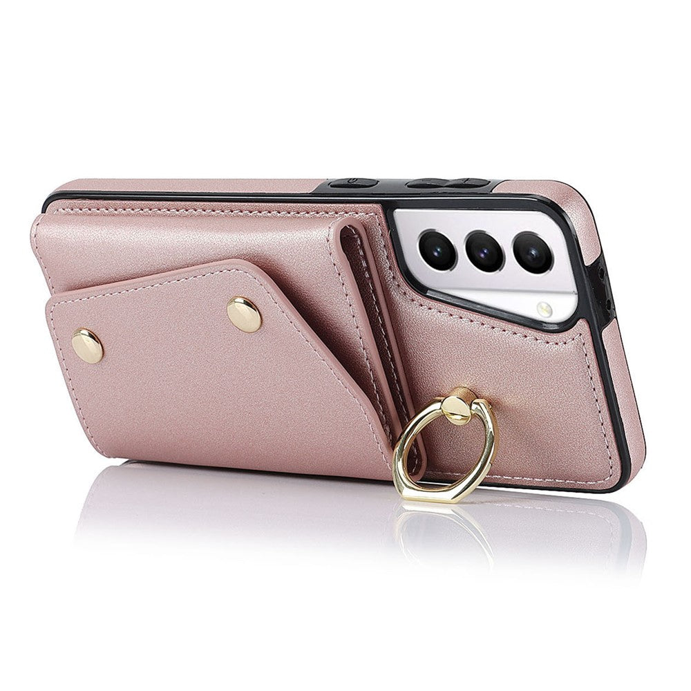 For Samsung Galaxy S21+ 5G Zipper Wallet Ring Kickstand Case PU Leather Coated TPU Phone Cover