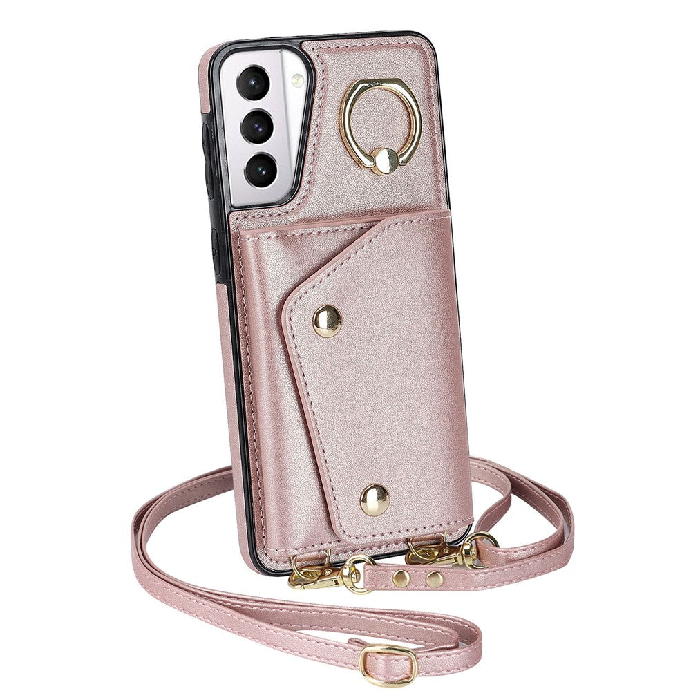 For Samsung Galaxy S21+ 5G Zipper Wallet Ring Kickstand Case PU Leather Coated TPU Phone Cover