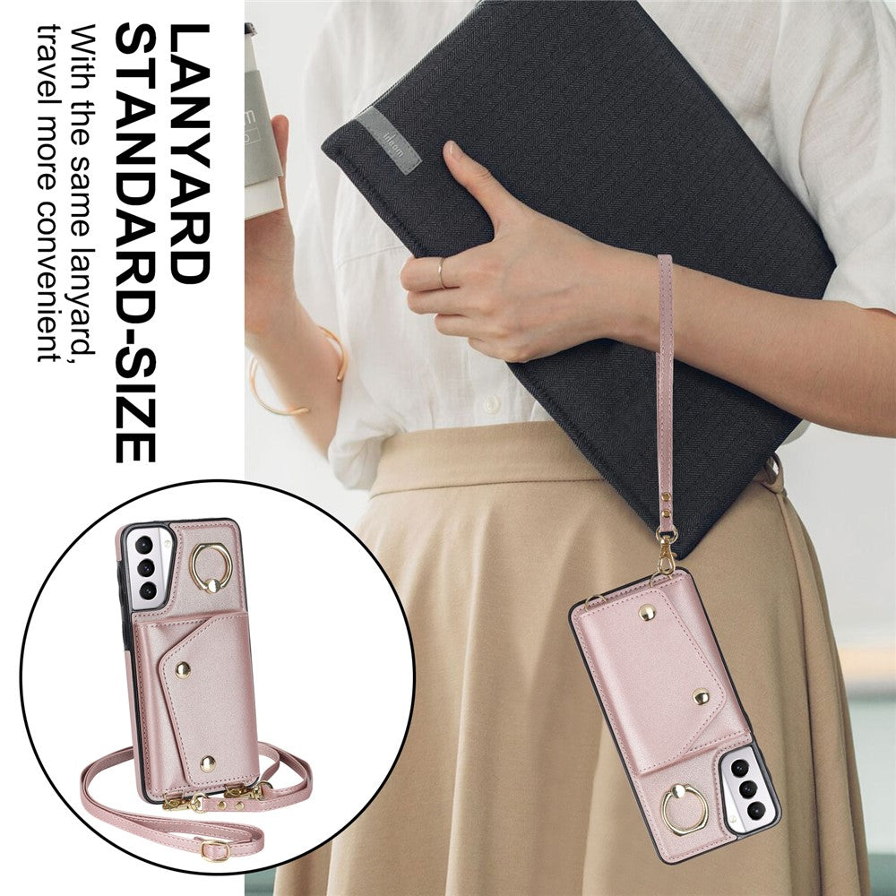 For Samsung Galaxy S21+ 5G Zipper Wallet Ring Kickstand Case PU Leather Coated TPU Phone Cover