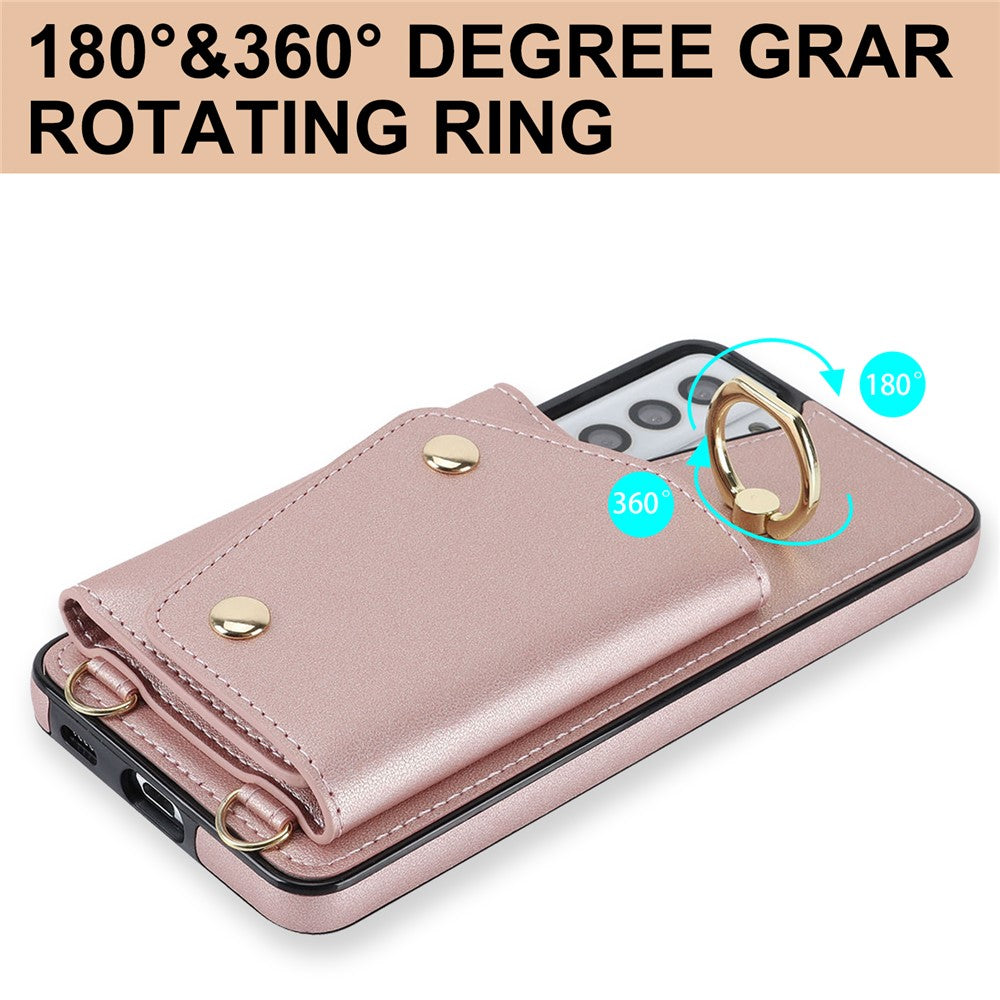 For Samsung Galaxy S21+ 5G Zipper Wallet Ring Kickstand Case PU Leather Coated TPU Phone Cover