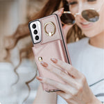 For Samsung Galaxy S21+ 5G Zipper Wallet Ring Kickstand Case PU Leather Coated TPU Phone Cover