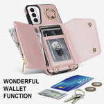For Samsung Galaxy S21+ 5G Zipper Wallet Ring Kickstand Case PU Leather Coated TPU Phone Cover