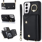 For Samsung Galaxy S21+ 5G Zipper Wallet Ring Kickstand Case PU Leather Coated TPU Phone Cover