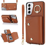 For Samsung Galaxy S21+ 5G Zipper Wallet Ring Kickstand Case PU Leather Coated TPU Phone Cover