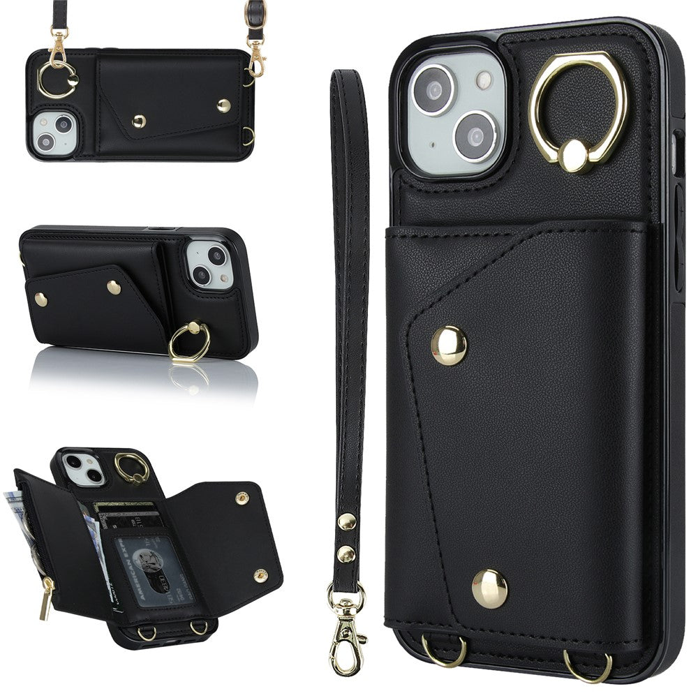 Til iPhone 12 mini Læderbelagt TPU Telefonstativ Cover Lynlås Pung Crossbody Telefon Cover