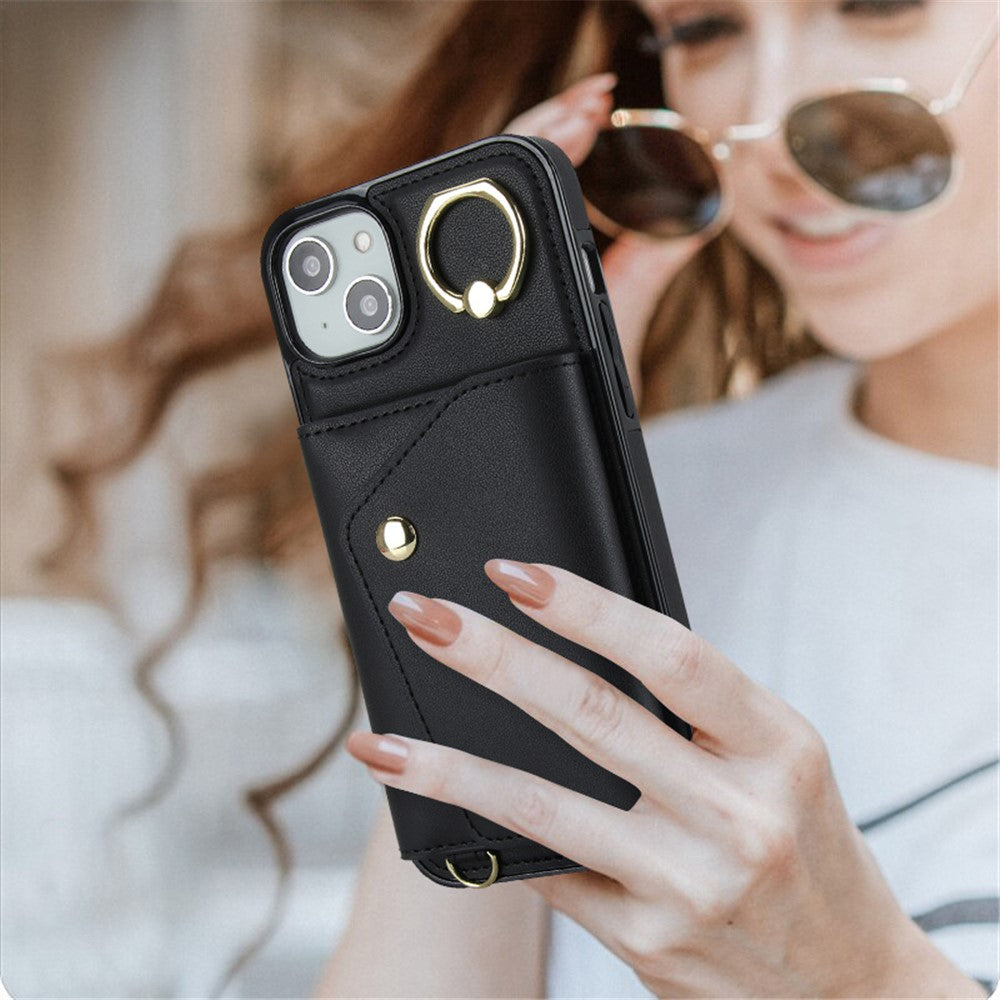 For iPhone 12 mini Leather Coated TPU Phone Kickstand Case Zipper Wallet Crossbody Phone Cover