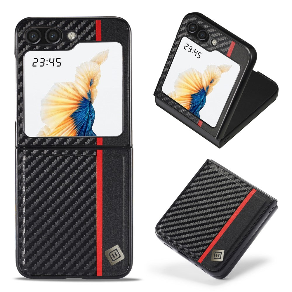 LC.IMEEK Til Samsung Galaxy Z Flip5 5G Telefoncover med Kulfibertekstur PU Læder+PC Stødsikkert Cover