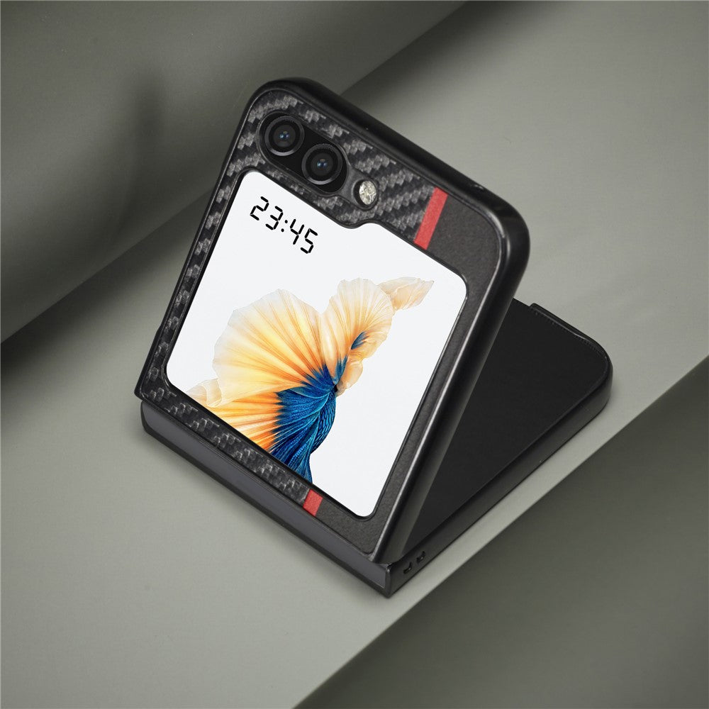 LC.IMEEK Til Samsung Galaxy Z Flip5 5G Telefoncover med Kulfibertekstur PU Læder+PC Stødsikkert Cover