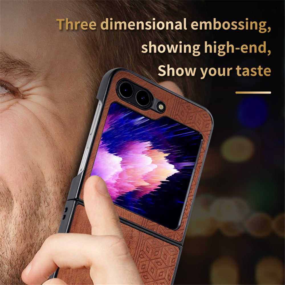 AZNS Til Samsung Galaxy Z Flip5 5G Telefoncover med Præget Mønster PU Læder + Hård PC Tyndt Cover