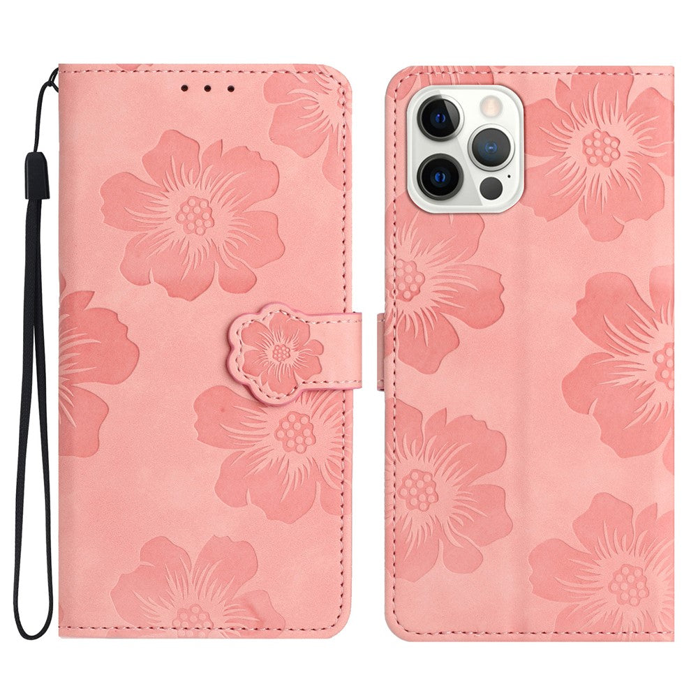 For iPhone 12 Pro Max 6.7 inch Flowers Imprint Phone Case PU Leather Wallet Cover with Stand