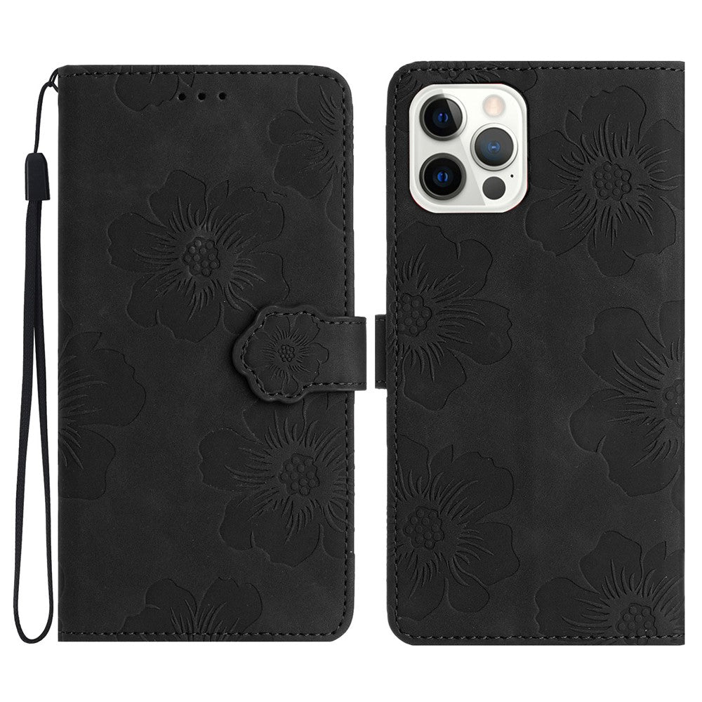 For iPhone 12 Pro Max 6.7 inch Flowers Imprint Phone Case PU Leather Wallet Cover with Stand