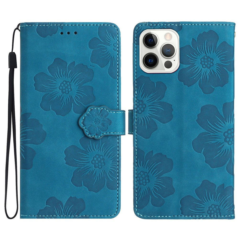 Til iPhone 12 Pro 6,1 tommer mobilcover i PU-læder med blomsterprint, pung og foldbart stativ