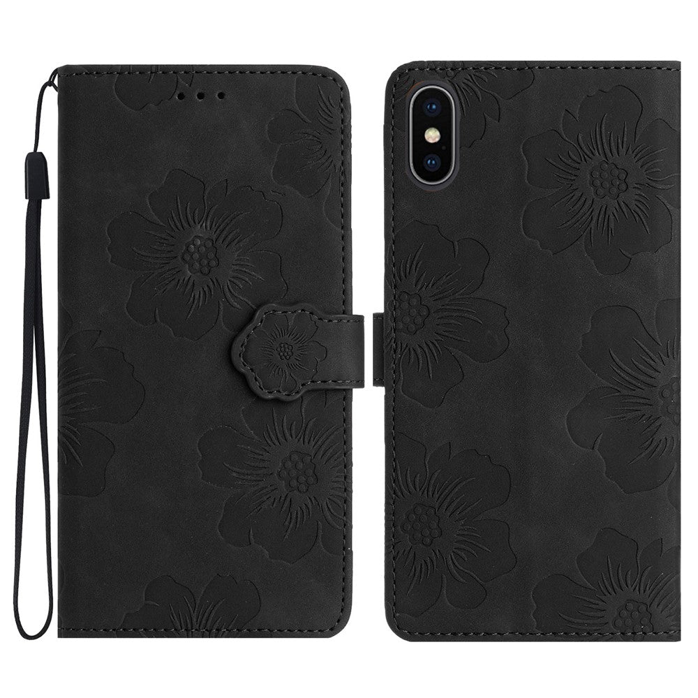 For iPhone XS Max 6.5 inch Flowers Imprint Drop-proof Shell PU Leather Wallet Flip Stand Cover