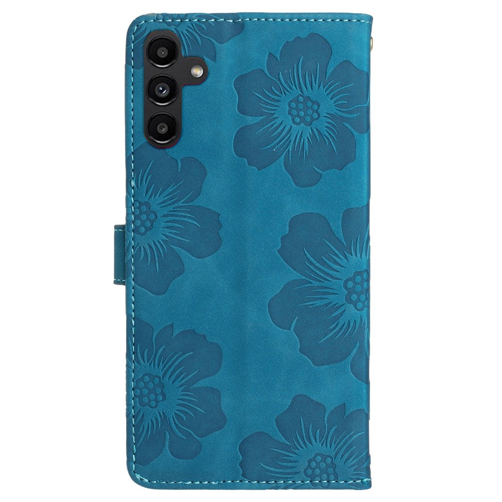 Samsung Galaxy A34 5G stötsäkert mobilskal PU-läderfodral plånbok med tryckt blommönster