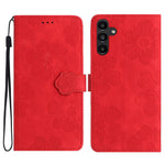 Samsung Galaxy A34 5G stötsäkert mobilskal PU-läderfodral plånbok med tryckt blommönster