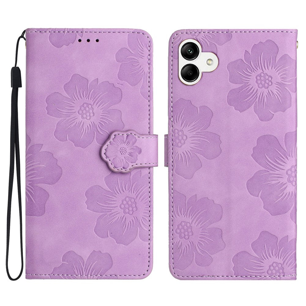 Til Samsung Galaxy A04e 4G / F04 4G / M04 4G Blomsterpræg Telefoncover Læderpung Folde Stander Cover