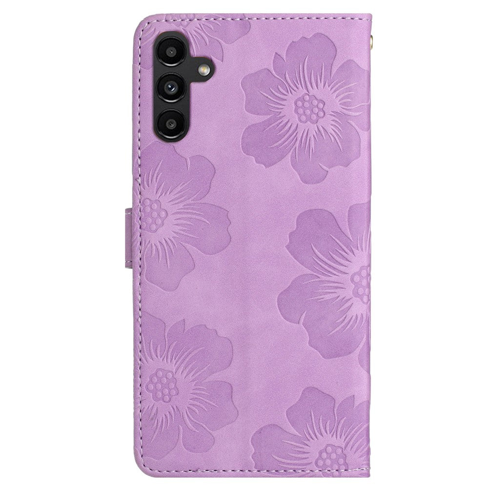 Samsung Galaxy A14 5G Blommönster Stötsäkert mobilskal PU Läder Plånboksfodral med Stativ