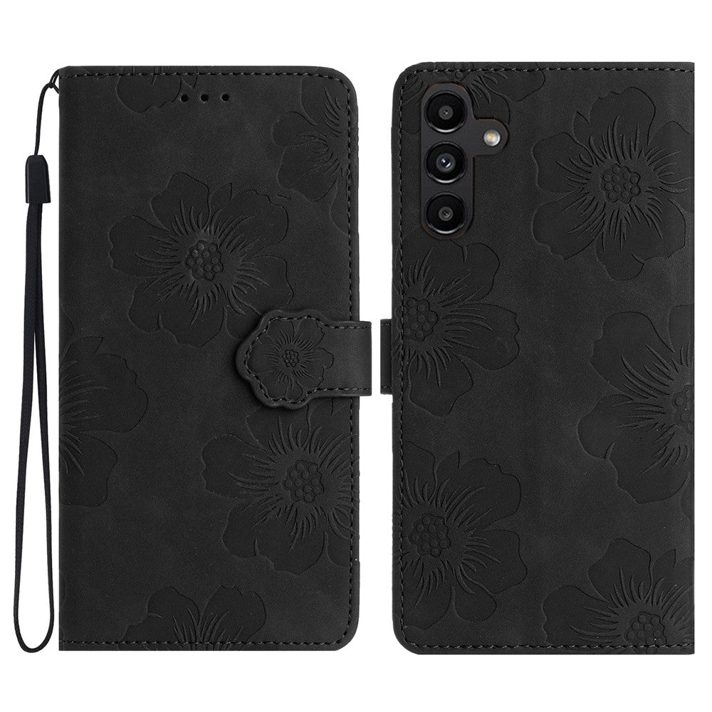 Samsung Galaxy A14 5G Blommönster Stötsäkert mobilskal PU Läder Plånboksfodral med Stativ