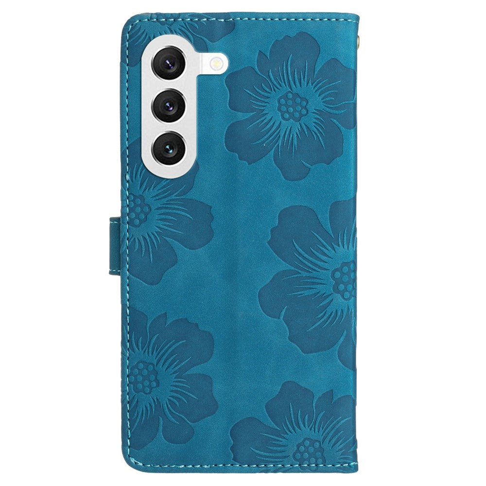 For Samsung Galaxy S23+ Anti-Scratch PU Leather Stand Phone Shell Imprinted Flower Pattern Wallet Cover Case
