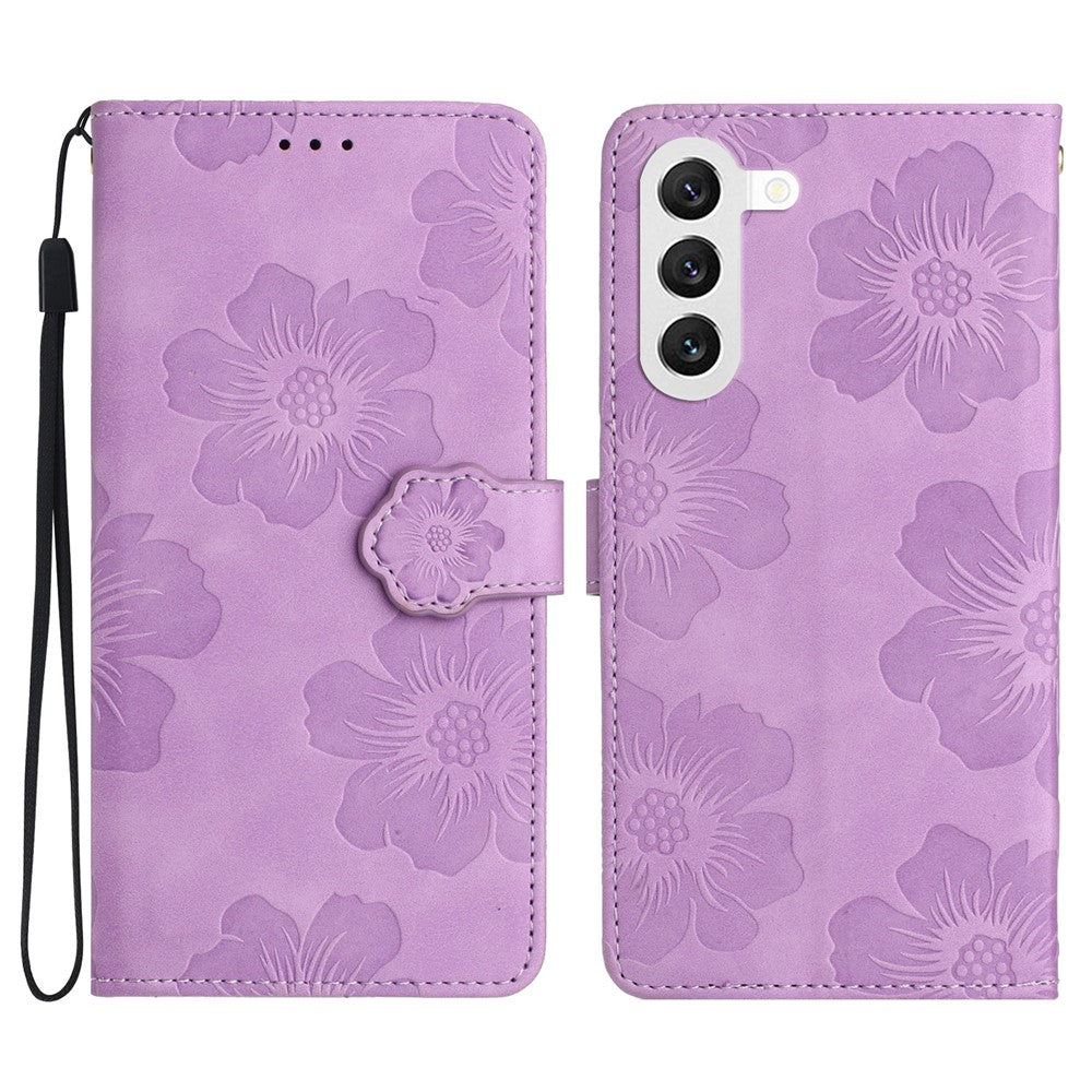 For Samsung Galaxy S23+ Anti-Scratch PU Leather Stand Phone Shell Imprinted Flower Pattern Wallet Cover Case