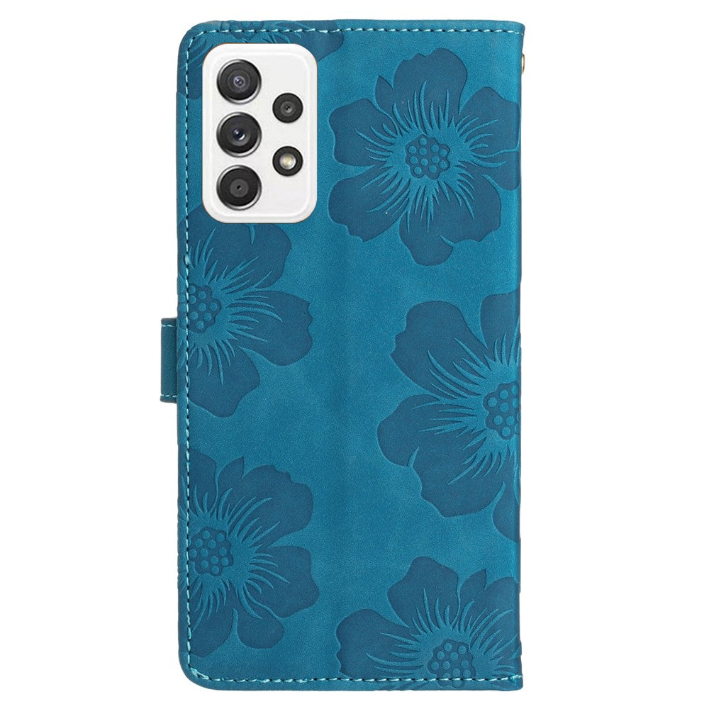 For Samsung Galaxy A73 5G Flip Stand Phone Case Flowers Imprint Leather Wallet Shockproof Cover