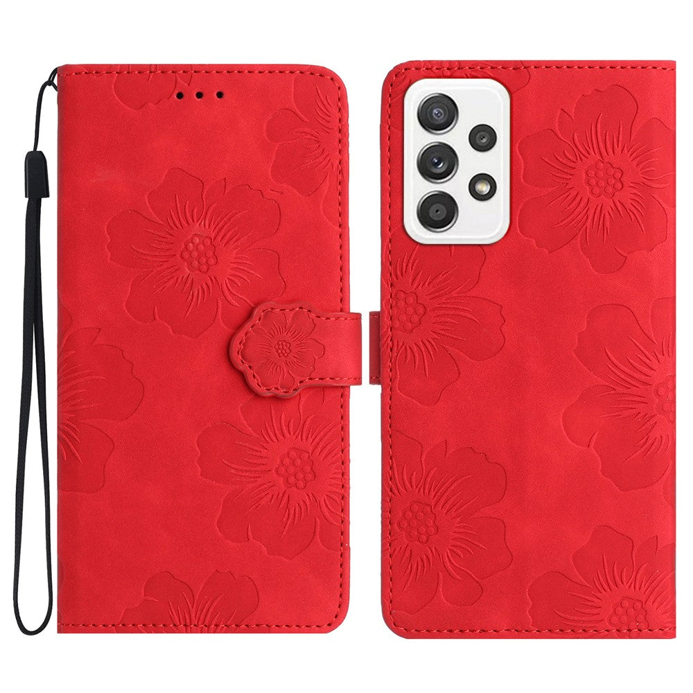 For Samsung Galaxy A73 5G Flip Stand Phone Case Flowers Imprint Leather Wallet Shockproof Cover