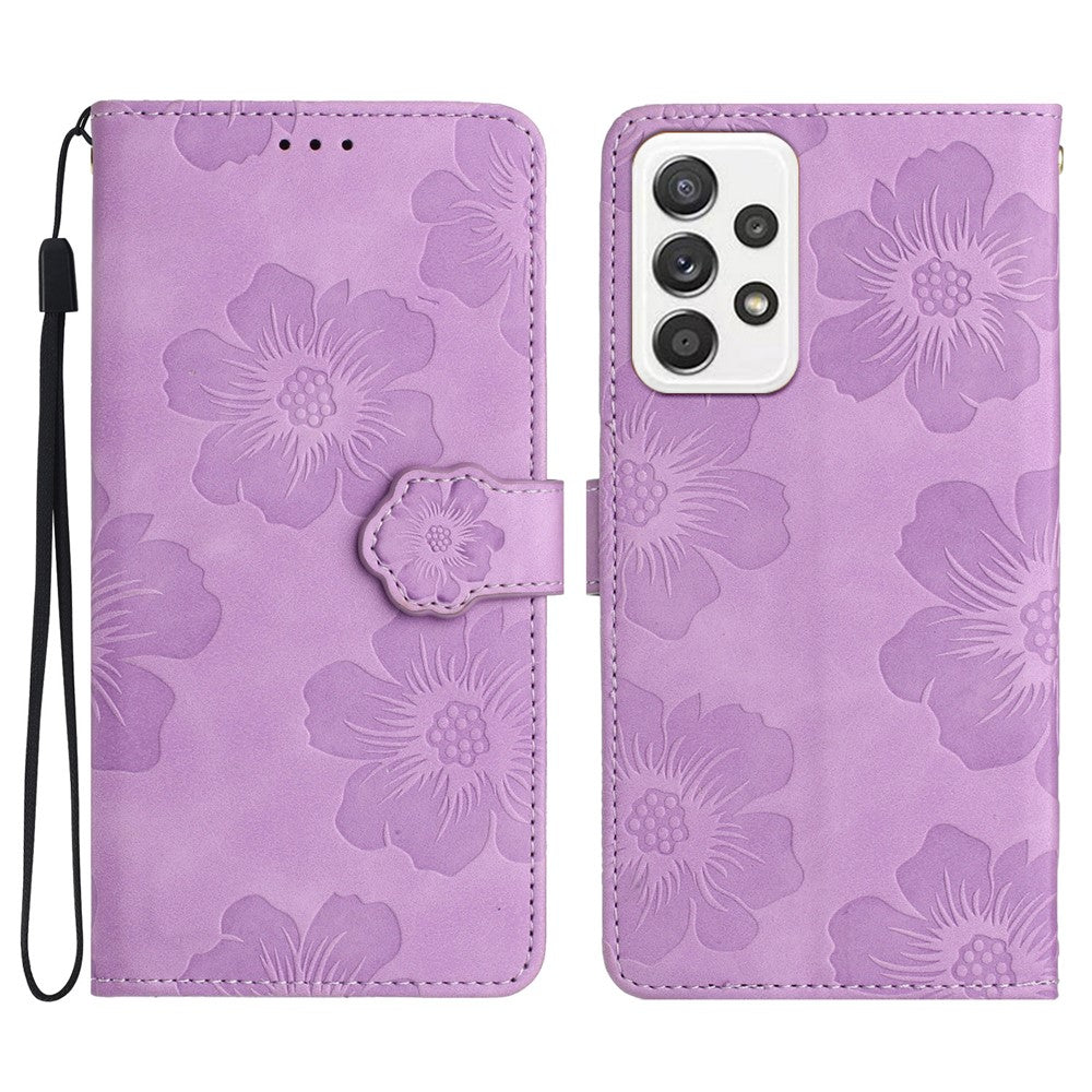 For Samsung Galaxy A32 4G (EU Version) Slim Leather Phone Case Shell Flowers Imprint Stand Wallet Cover
