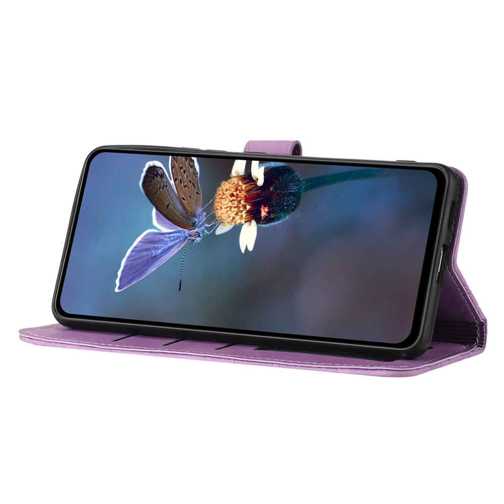 For Samsung Galaxy A32 4G (EU Version) Slim Leather Phone Case Shell Flowers Imprint Stand Wallet Cover