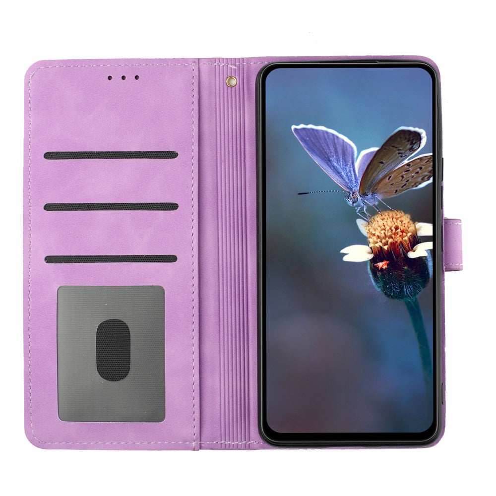 For Samsung Galaxy A32 4G (EU Version) Slim Leather Phone Case Shell Flowers Imprint Stand Wallet Cover