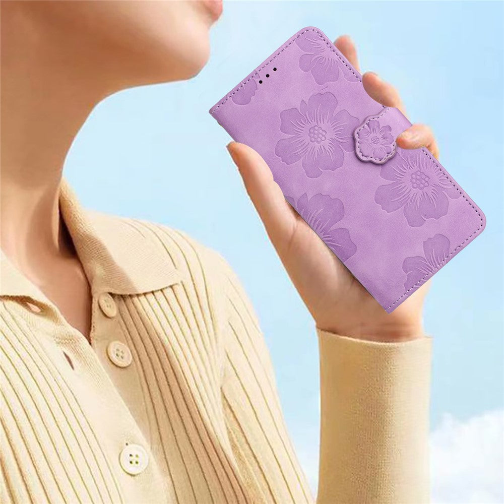 For Samsung Galaxy A32 4G (EU Version) Slim Leather Phone Case Shell Flowers Imprint Stand Wallet Cover