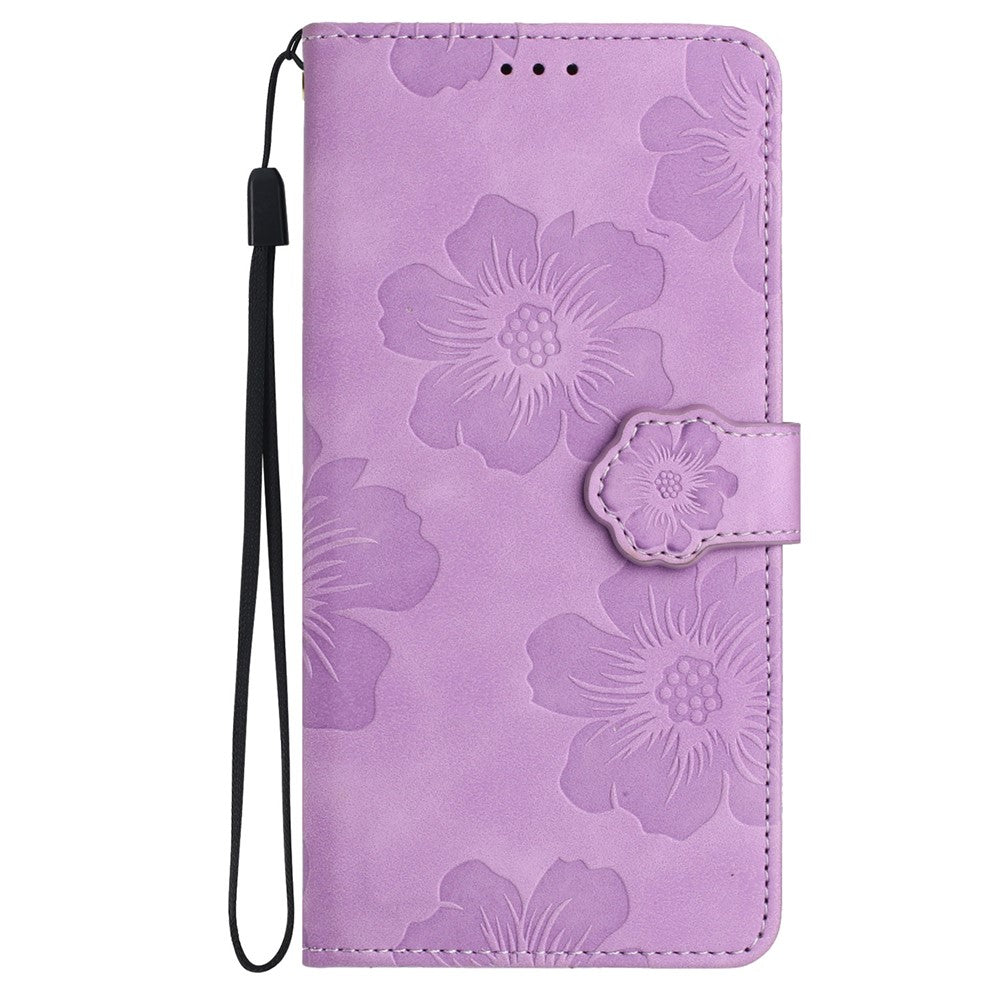 For Samsung Galaxy A32 4G (EU Version) Slim Leather Phone Case Shell Flowers Imprint Stand Wallet Cover