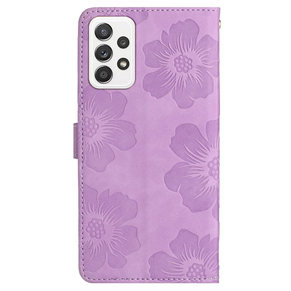 For Samsung Galaxy A32 4G (EU Version) Slim Leather Phone Case Shell Flowers Imprint Stand Wallet Cover