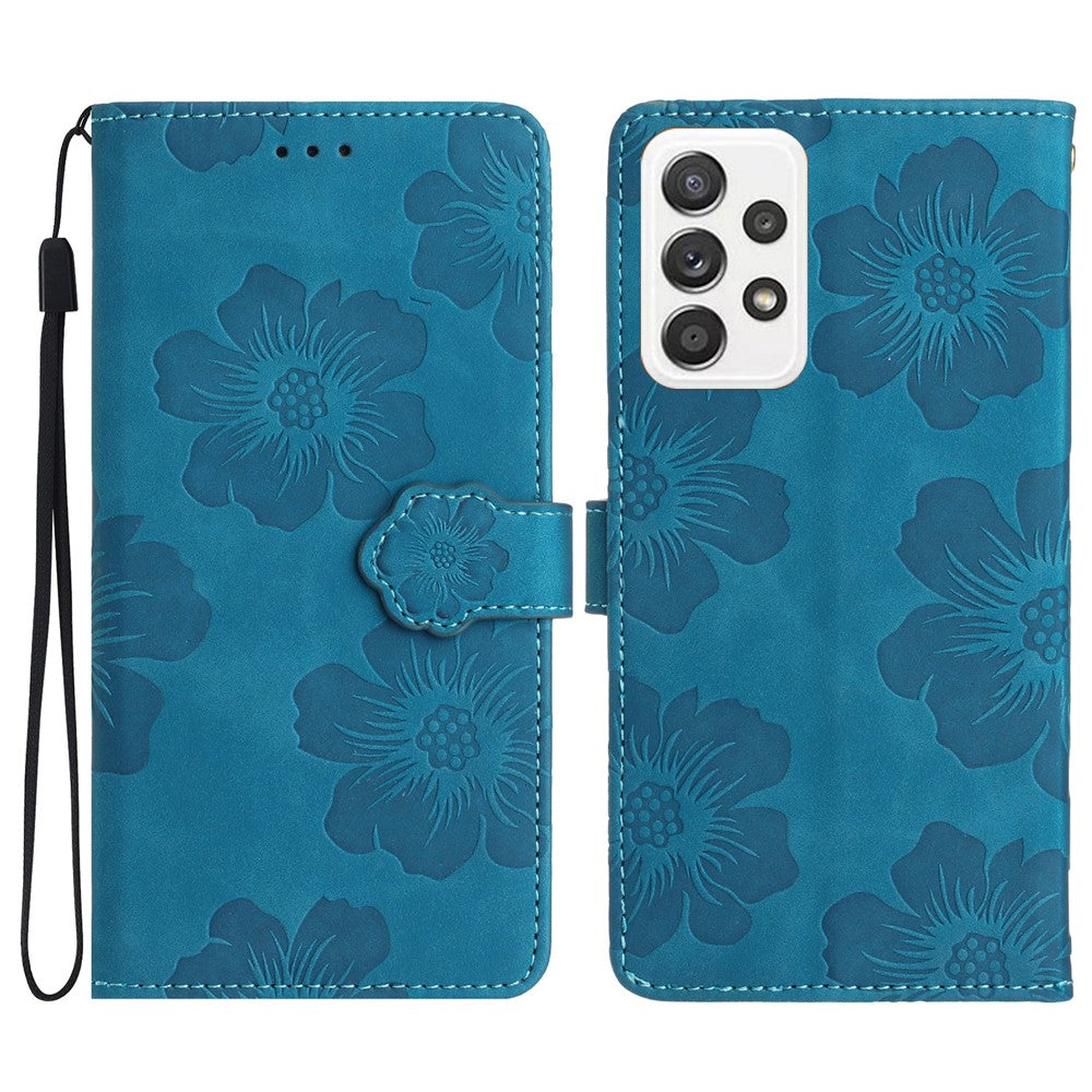 For Samsung Galaxy A32 4G (EU Version) Slim Leather Phone Case Shell Flowers Imprint Stand Wallet Cover