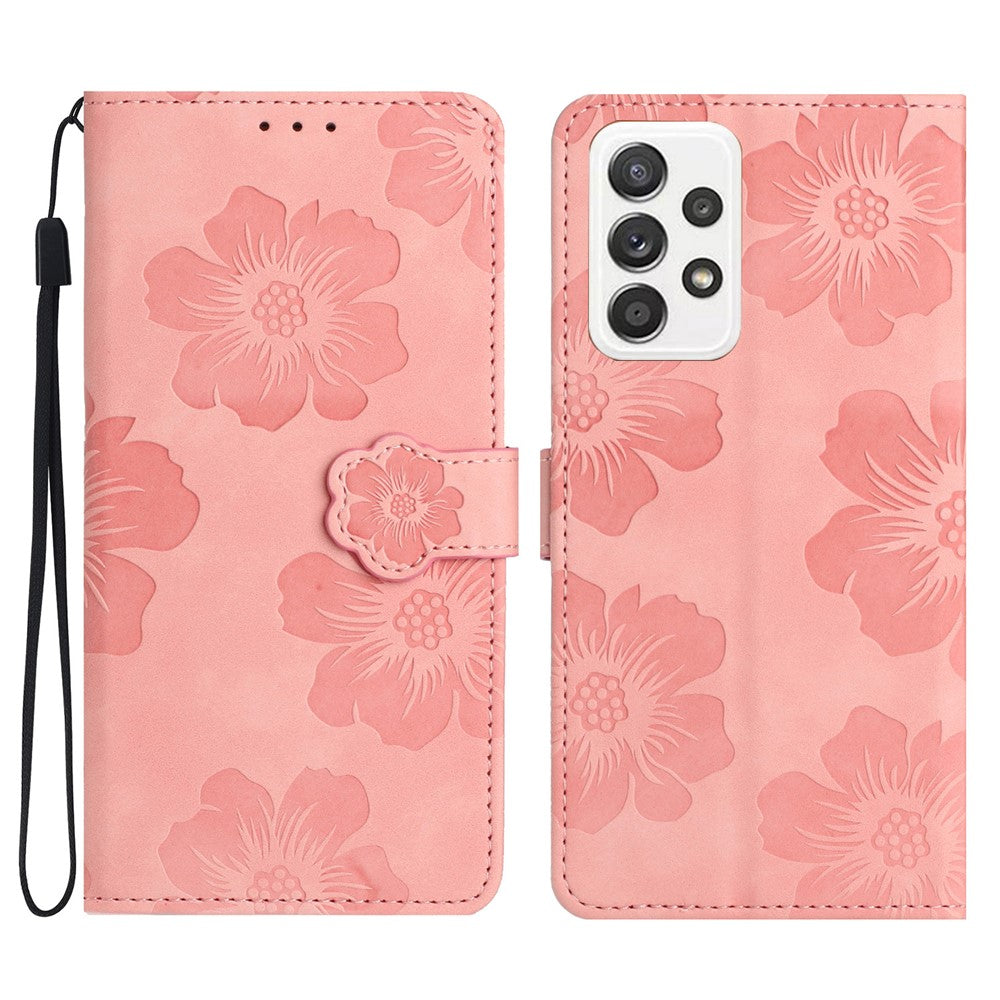 For Samsung Galaxy A32 4G (EU Version) Slim Leather Phone Case Shell Flowers Imprint Stand Wallet Cover