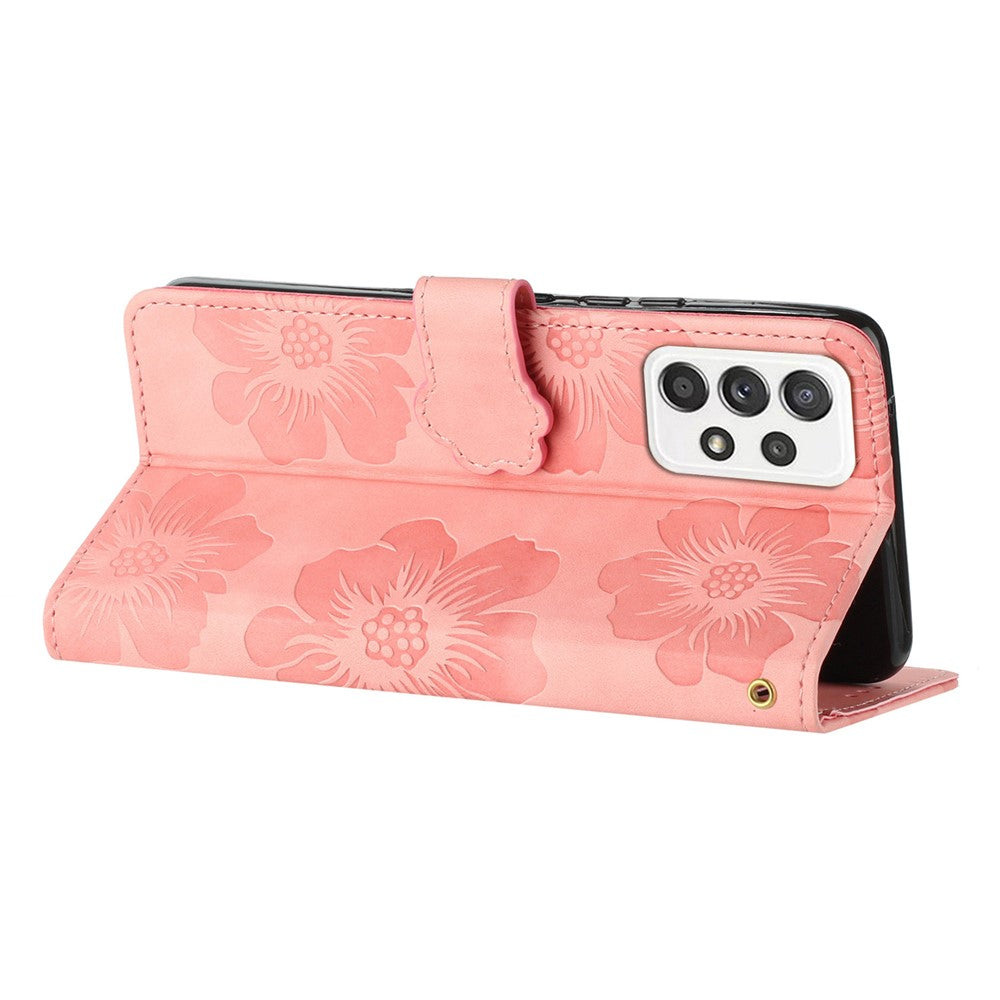 Til Samsung Galaxy A23 5G (Global Version) / A23 4G Blomsterpræg Stand Telefoncover Læderpung Beskyttelsescover