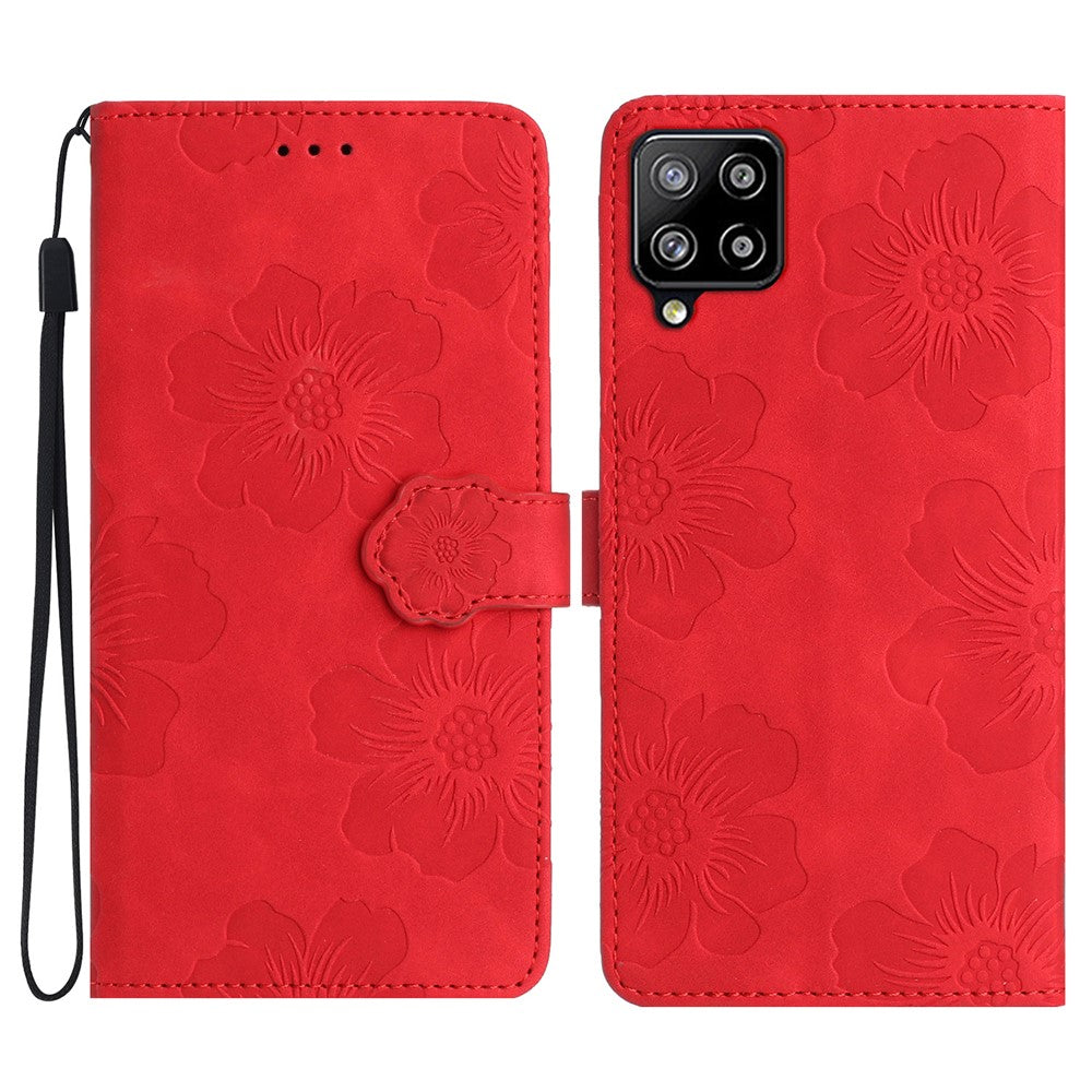 For Samsung Galaxy A22 4G (EU Version) Flowers Imprinted Wallet Cover PU Leather Folding Stand Phone Case