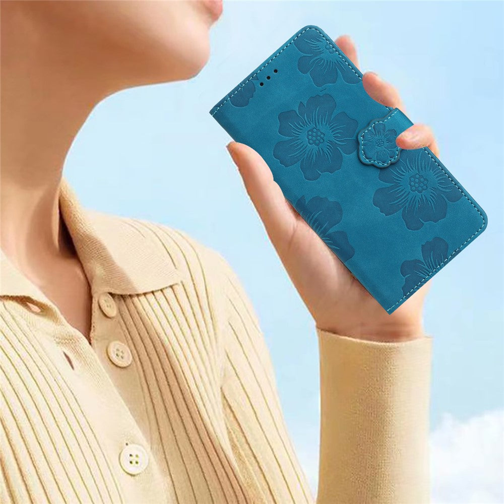 For Samsung Galaxy A22 5G (EU Version) PU Leather Full Protection Shell Flowers Imprint Stand Wallet Phone Case