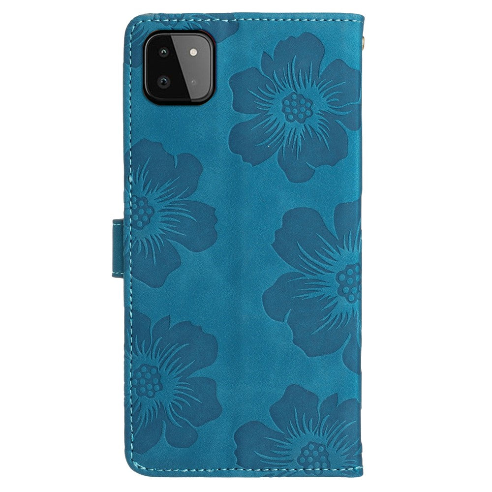 For Samsung Galaxy A22 5G (EU Version) PU Leather Full Protection Shell Flowers Imprint Stand Wallet Phone Case