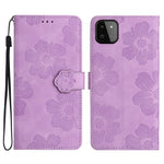 For Samsung Galaxy A22 5G (EU Version) PU Leather Full Protection Shell Flowers Imprint Stand Wallet Phone Case