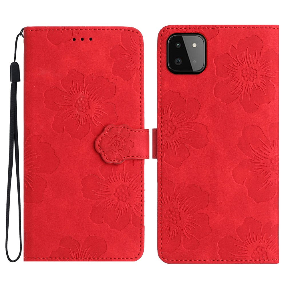 For Samsung Galaxy A22 5G (EU Version) PU Leather Full Protection Shell Flowers Imprint Stand Wallet Phone Case