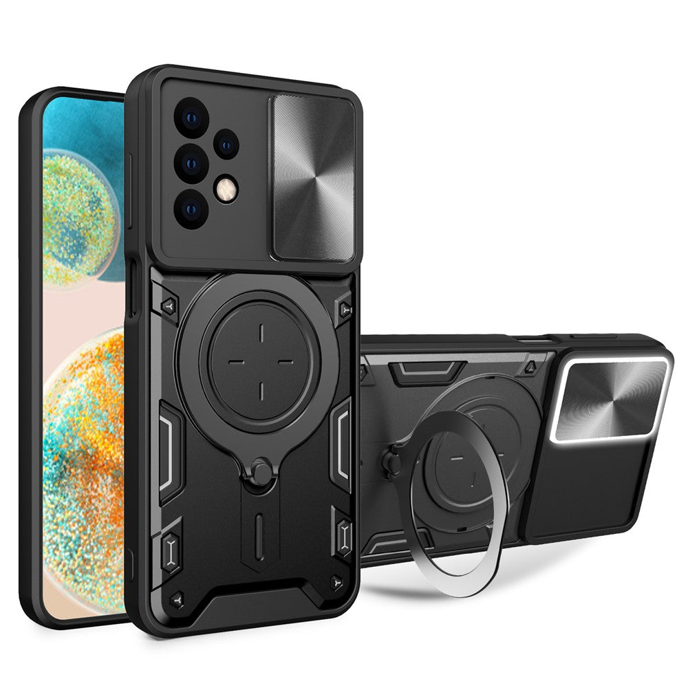 Samsung Galaxy A23 4G / A23 5G (Global Version) Skjutbart Kameralock Fallsäkert Skal Roterande Stöd PC+TPU mobilskal