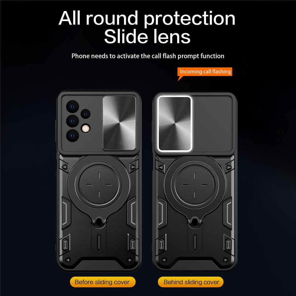Samsung Galaxy A23 4G / A23 5G (Global Version) Skjutbart Kameralock Fallsäkert Skal Roterande Stöd PC+TPU mobilskal